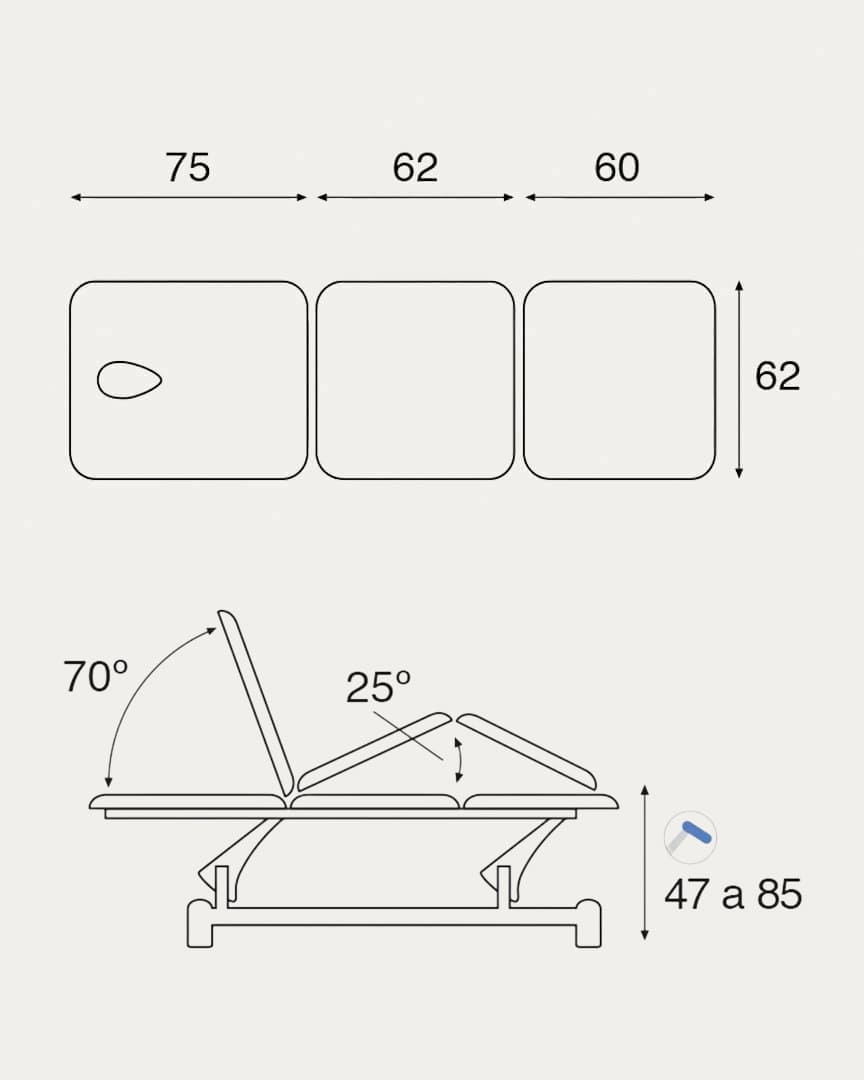 Camilla 3 cuerpos Ecopostural ecológica C3725 hidráulica