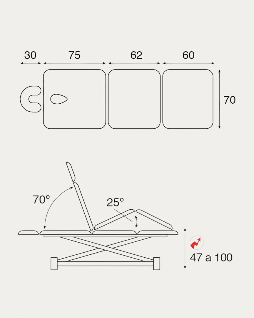 Camilla eléctrica C7503 tijera blanca 3 cuerpos con cabezal Ecopostural
