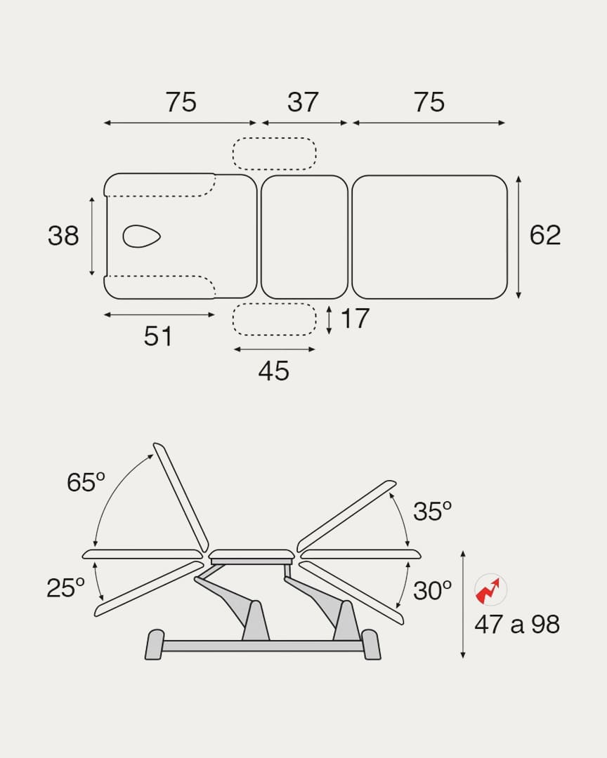 Camilla C5986 eléctrica Ecopostural tres cuerpos con brazos
