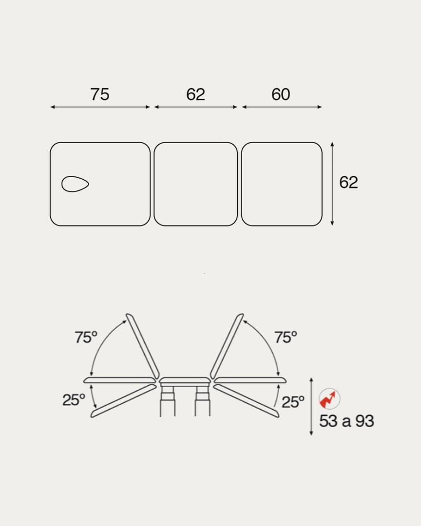 Camilla 3 cuerpos eléctrica Ecopostural C6857 medidas