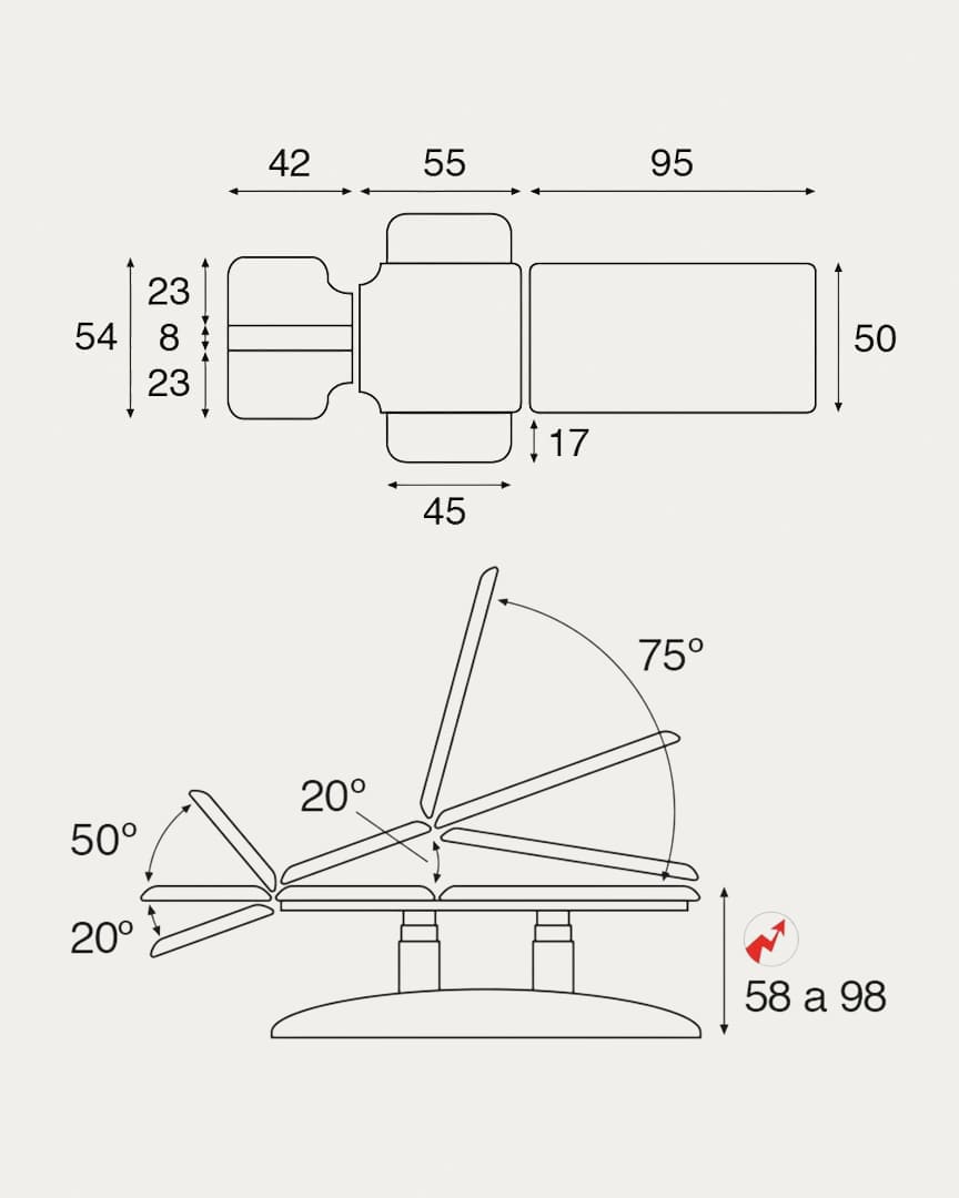 Camilla Ecopostural C6990 osteopatía 3 cuerpos reposabrazos