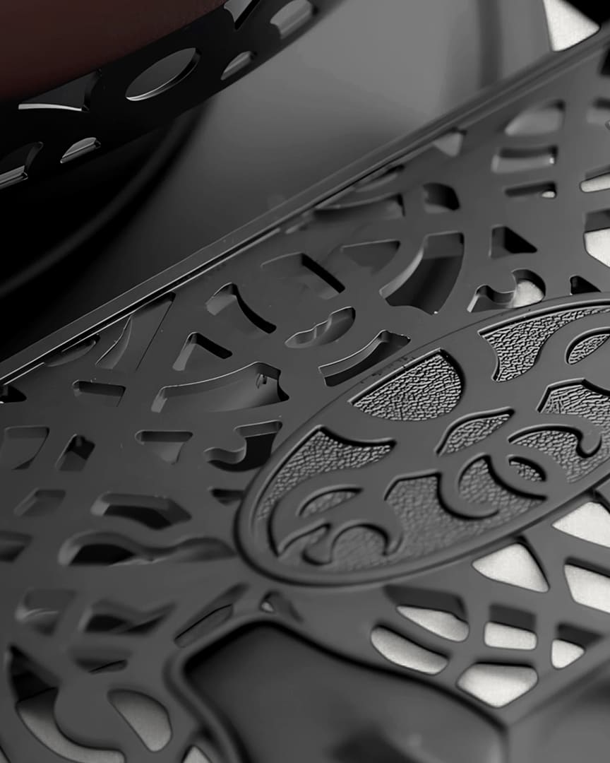 Dduueett sillón de barbería Mack base negra y tapicería marrón