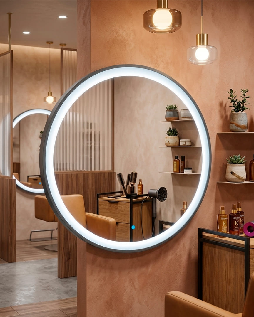 Espejo para peluquería LED redondo Jade Mirplay