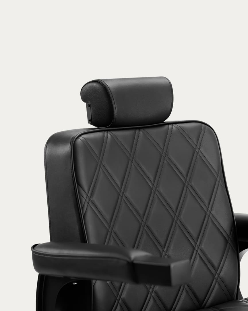 Gon sillón de barbería negro con tapicería negra, marca Dduueett