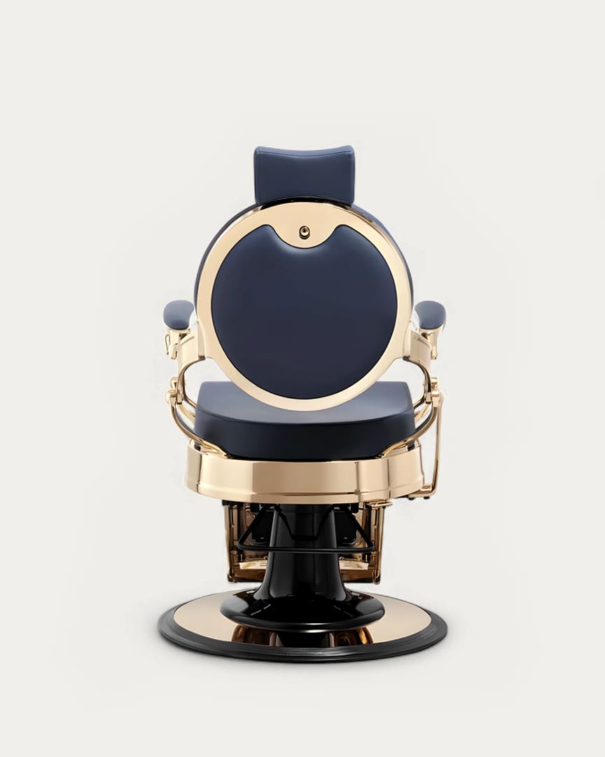 Sillón de barbero Buzz Gold tapicería azul MUDI