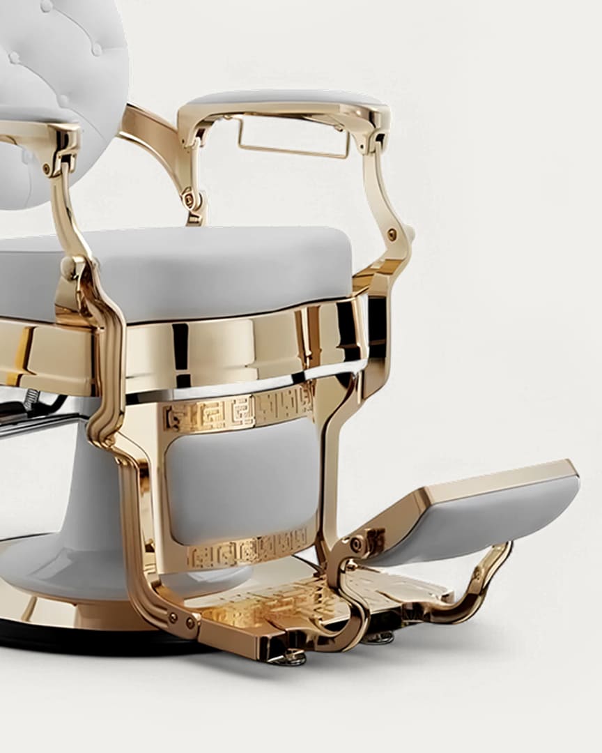 Sillón de peluquero Buzz dorado con tapicería blanca MUDI