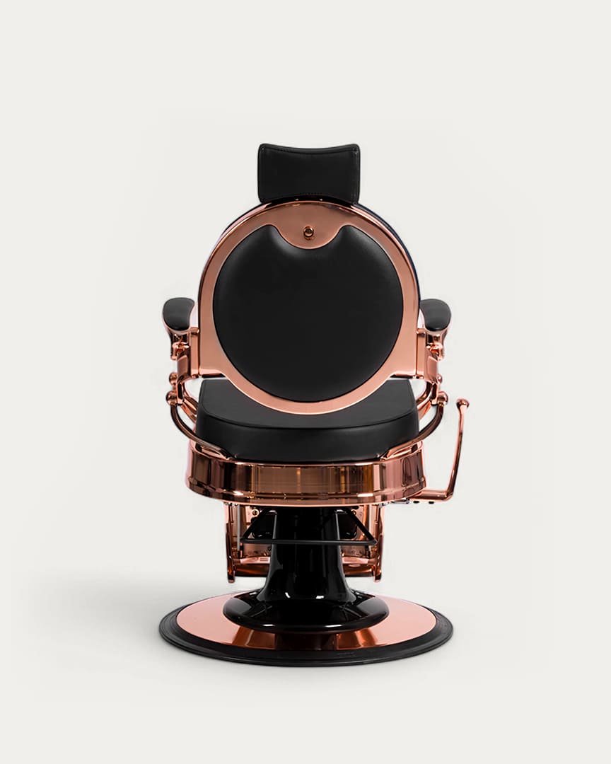 Sillón barbería Buzz Rose cromado rosa y tapicería negra MUDI