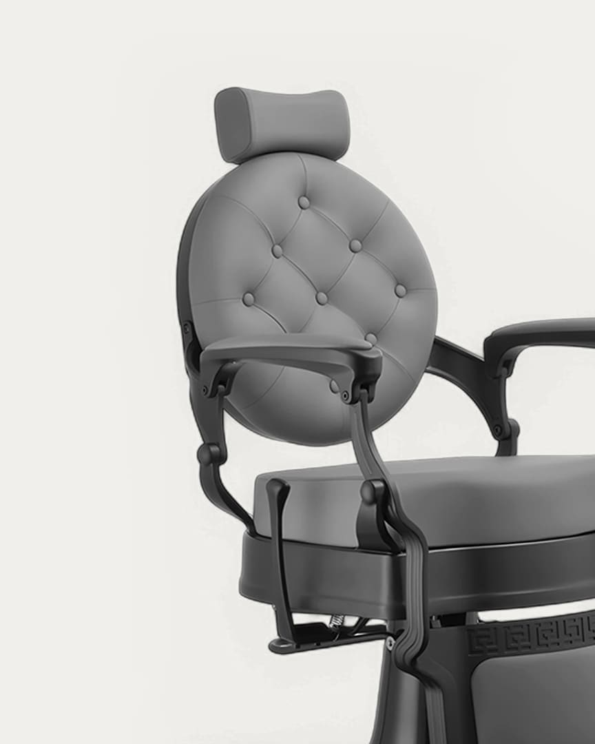 Sillón barbero Buzz negro con tapiceróa gris MUDI