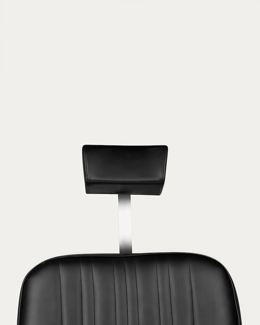 Sillón de barbería vintage negro y cromado Patrizio Gabbiano reposacabezas