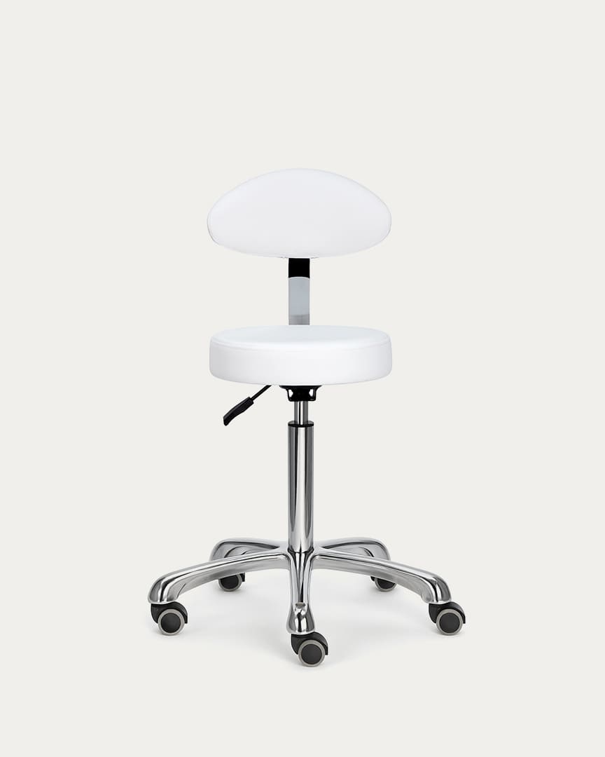 Taburete de peluquería con respaldo blanco Beta Plus de Mirplay