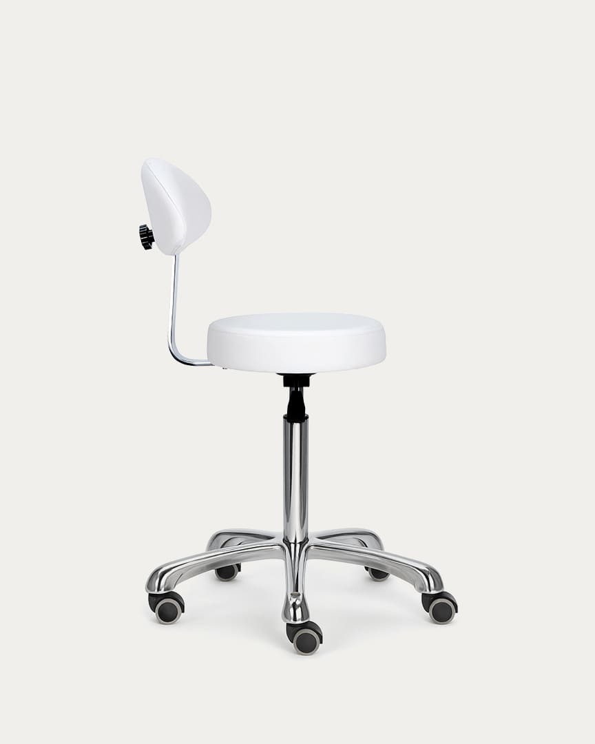 Taburete blanco peluquería con respaldo Beta Plus de Mirplay