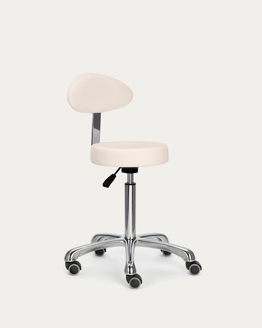 Taburete para fisioterapia con respaldo beige Beta Plus de Mirplay