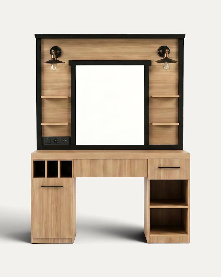Tocador de barbería con espejo Folk OAK marrón de MUDI