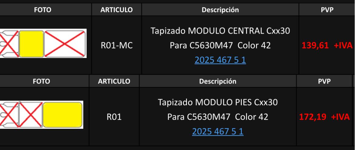 Repuesto tapizado central y zona pies camilla C5630 gris 42
