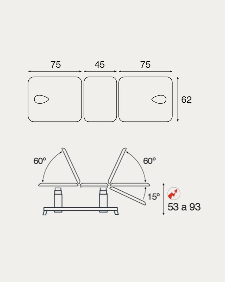 Camilla 3 cuerpos eléctrica Ecopostural C6847 medidas