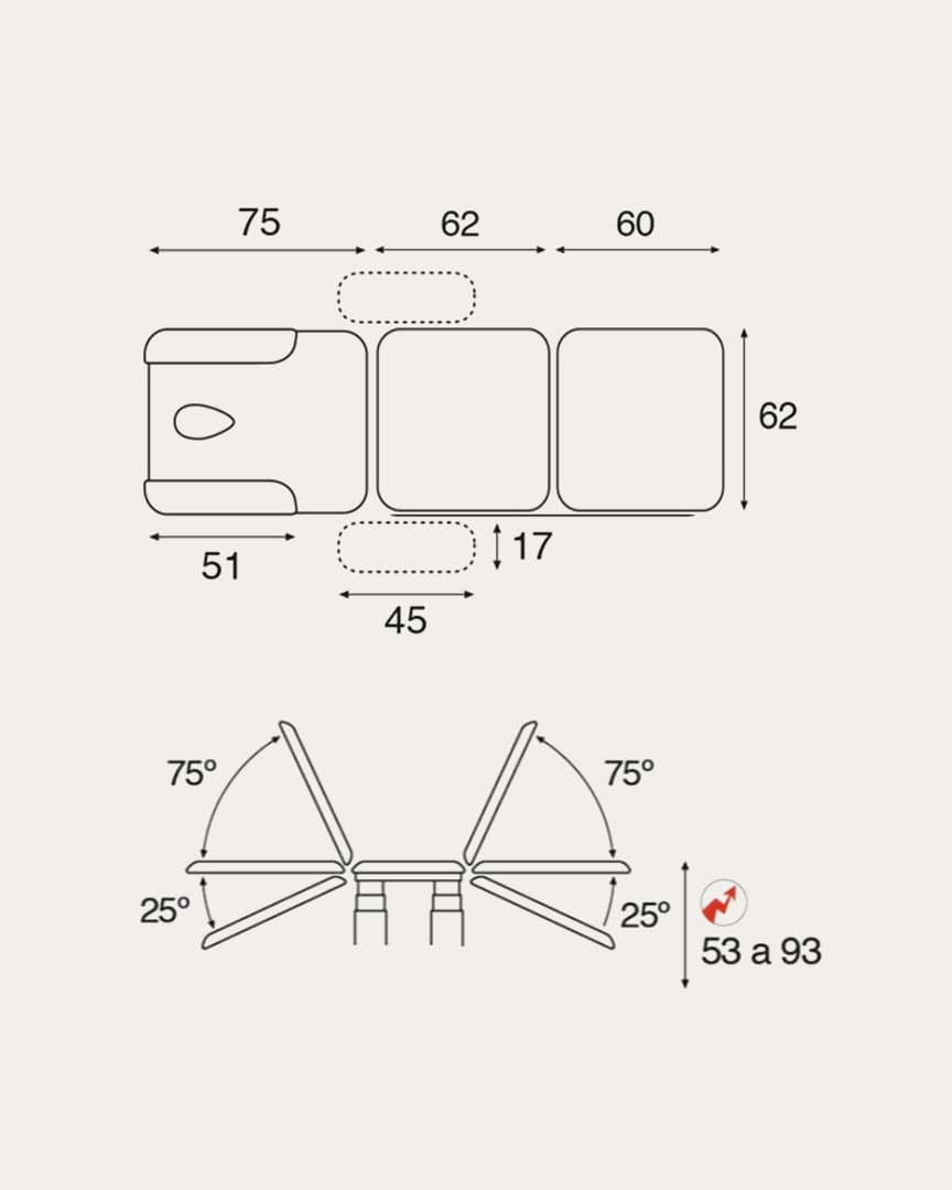 Camilla Ecopostural con reposabrazos eléctrica 3 cuerpos C6886 medidas