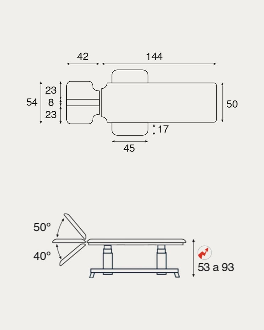 Camilla de osteopatía con reposabrazos eléctrica Ecopostural C6835 medidas