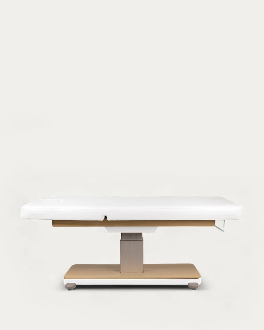 Camilla spa Orion eléctrica blanca con toques de madera de Mirplay