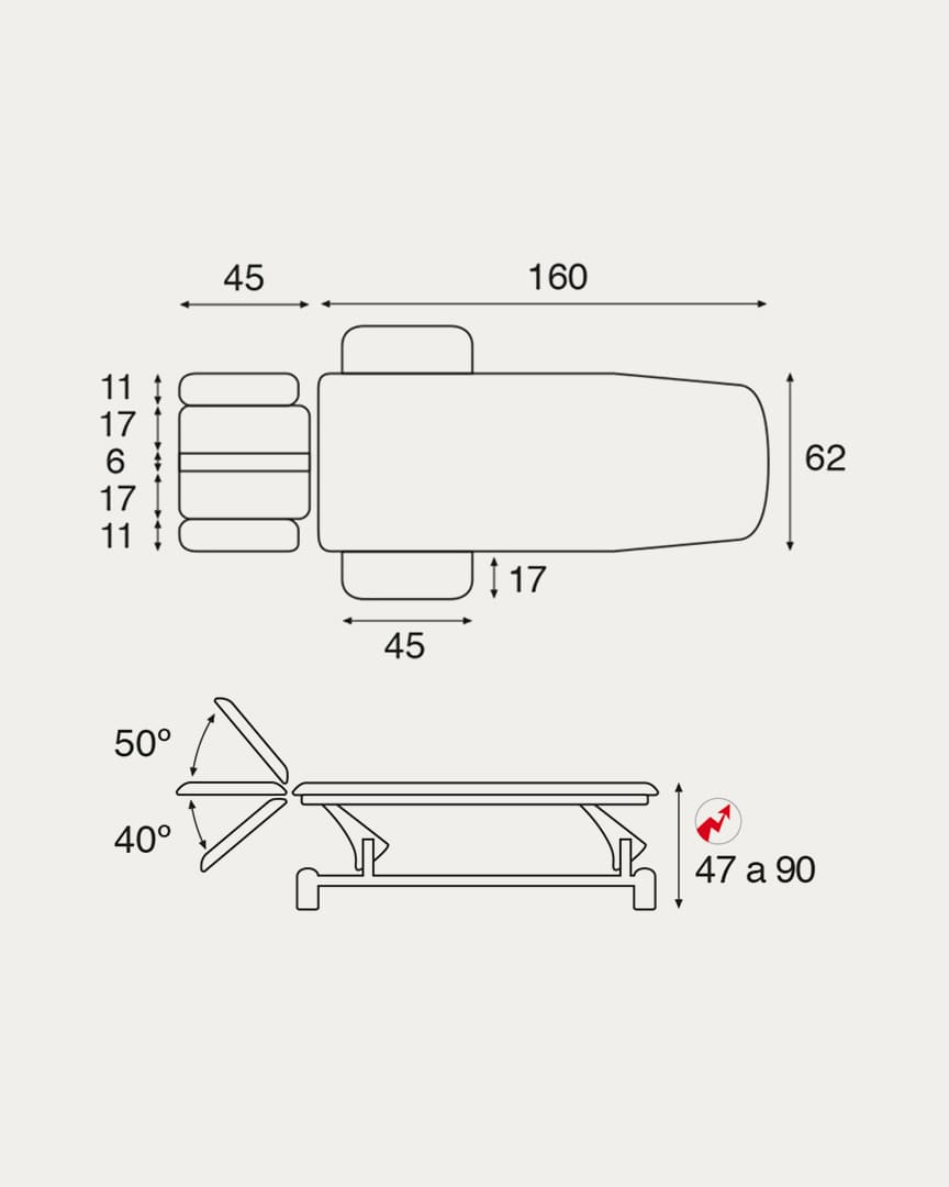 Camilla retro eléctrica 2 cuerpos Ecopostural C3544 medidas