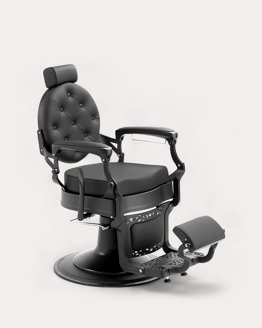 Mae Black sillón barbero con base y tapicería negra de Dduueett