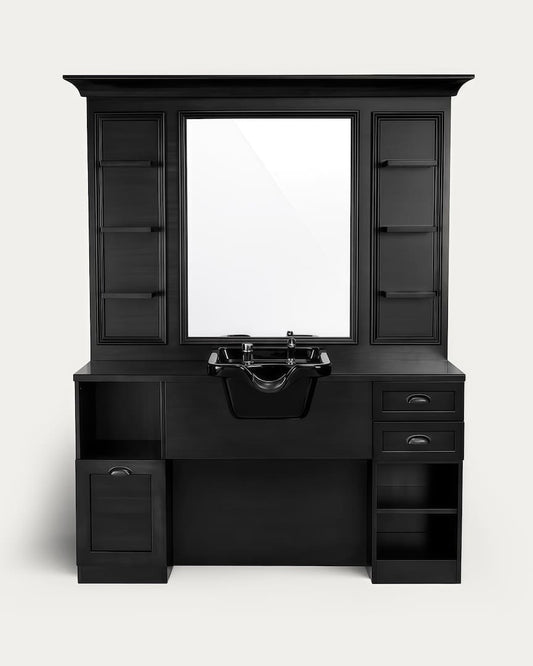 Estación de barbería con lavacabezas negro de madera negra Mirplay Jules B