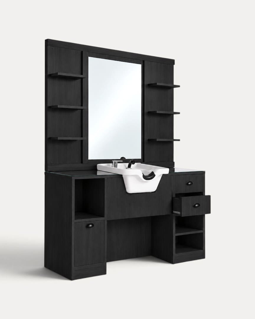 Tocador barbero con lavacabezas blanco OKE 2 98 de Mirplay