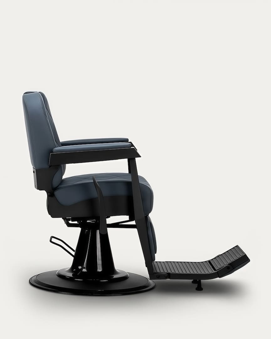 Sillón Gabbiano peluquero tapicería azul base negra Bruno 