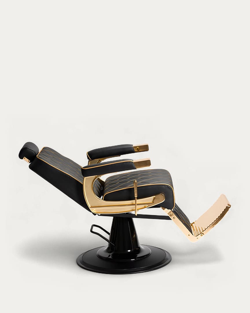 Sillón barbero Gon dorado gold base y tapicería negra de la marca Dduueett
