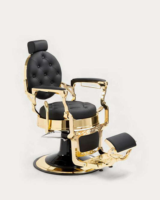 Mack Gold sillón de barbería dorado con tapicería en color negro de la marca DDUUEETT