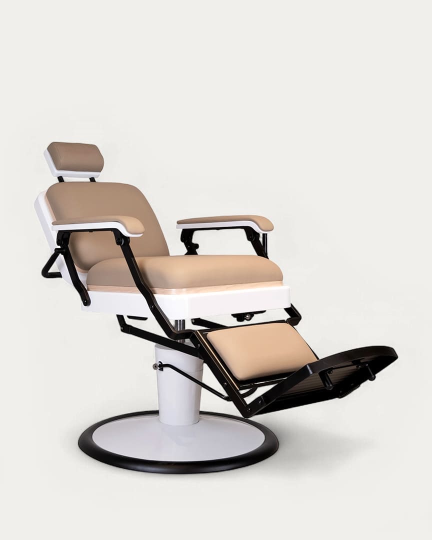Silla de barbería beige y blanca Serge BE de Mirplay