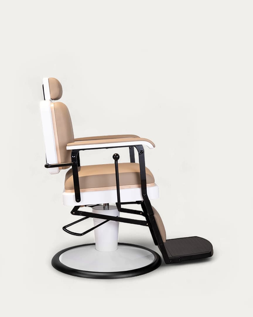 Silla para barbería beige y blanca Serge BE de Mirplay