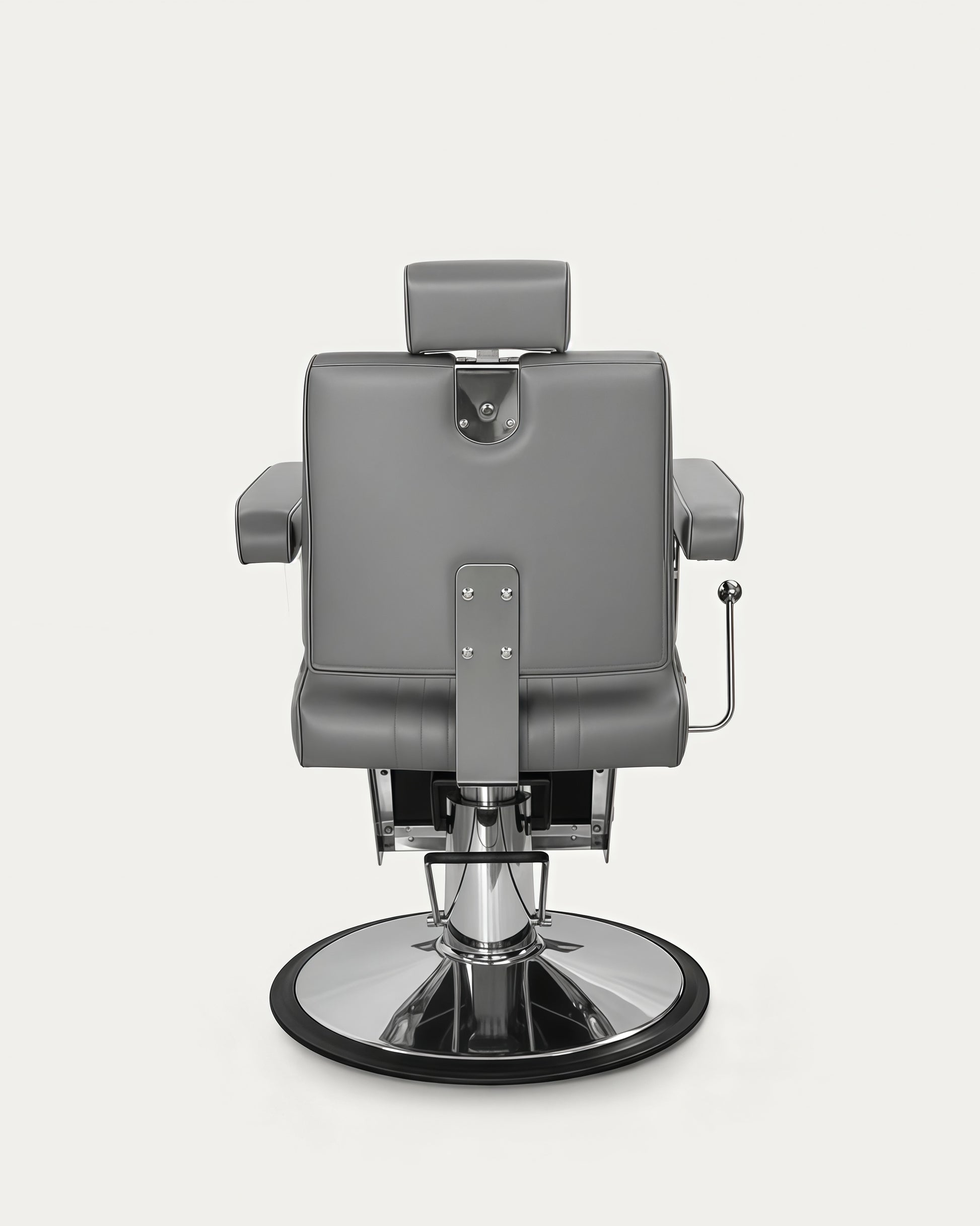 Silla para barbero tapicería gris cromada Lupo vista posterior