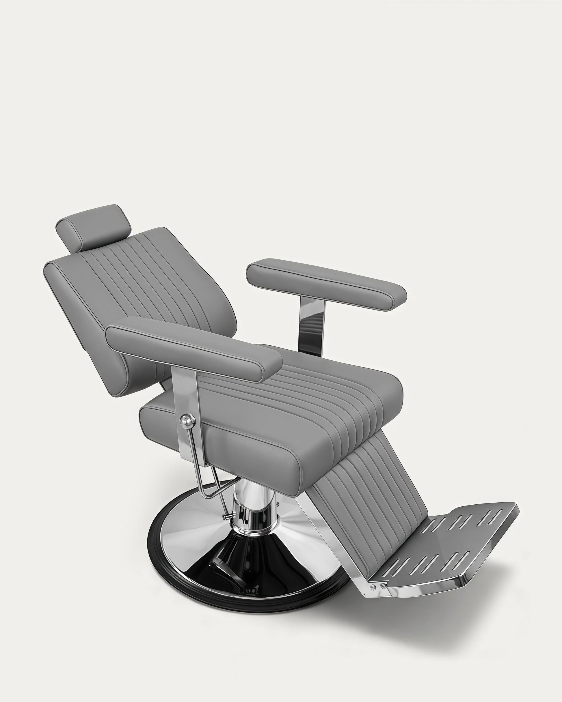 Silla para barbero tapicería gris y base cromada Lupo