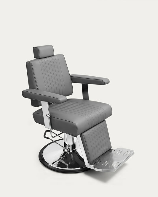 Silla para barbero con tapicería gris cromada Lupo
