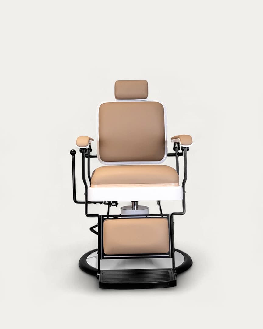Silla de barbería retro beige y blanca Serge BE de Mirplay