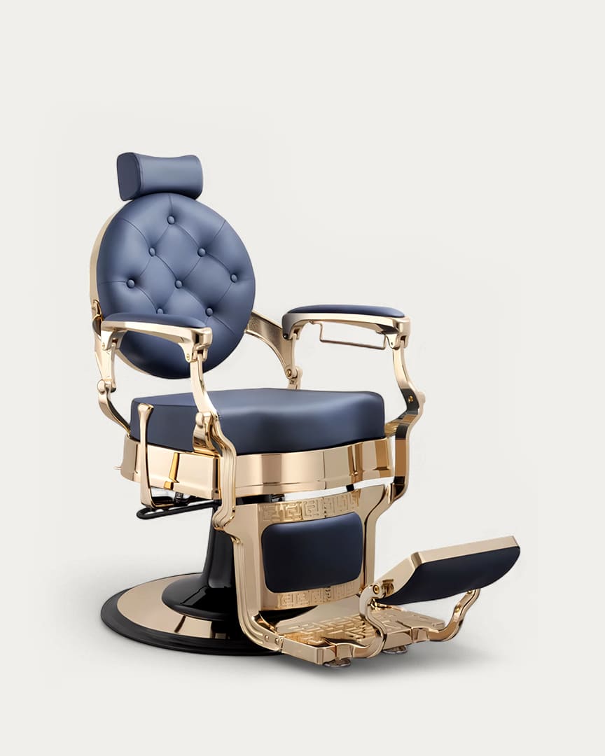 Sillón barbero Buzz Gold tapicería azul MUDI
