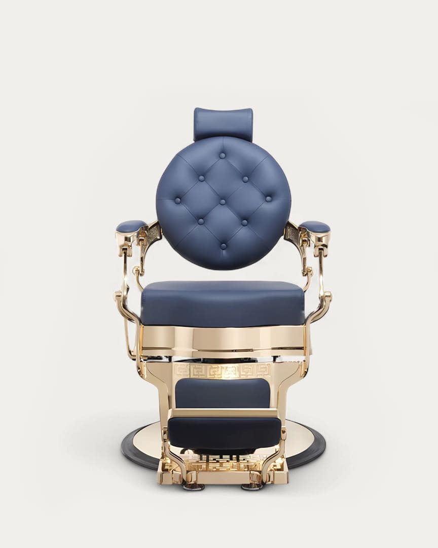 Sillón barbero Buzz dorado tapicería azul MUDI