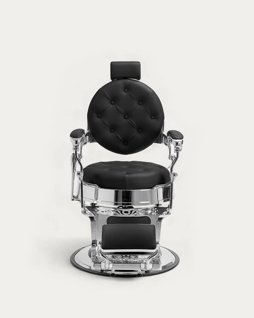 Sillón barbería Mack plateado cromado negro Dduueett