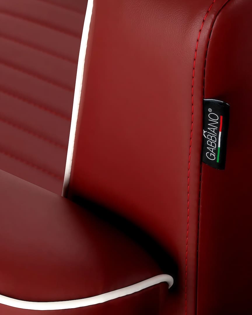 Sillón barbería rojo cromado Visionerio Gabbiano costuras