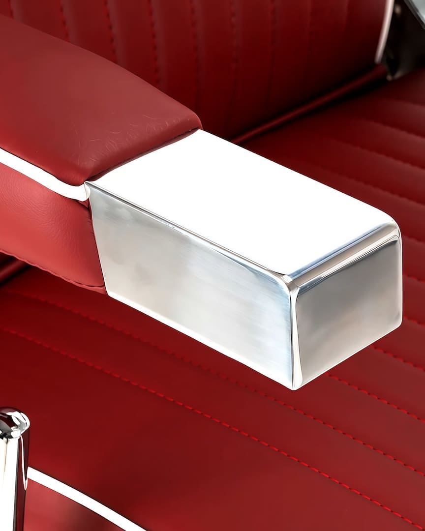 Sillón barbería rojo cromado Visionerio Gabbiano reposabrazos