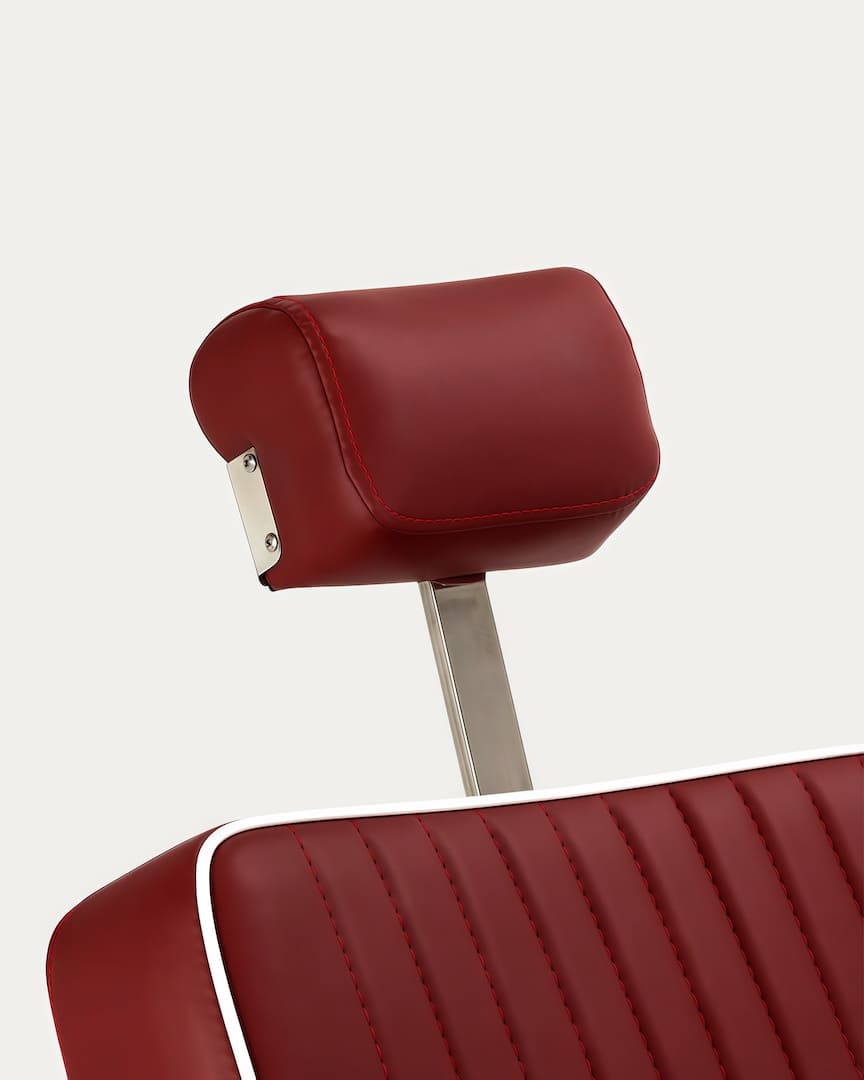 Sillón barbería rojo cromado Visionerio Gabbiano reposacabezas ajsutable