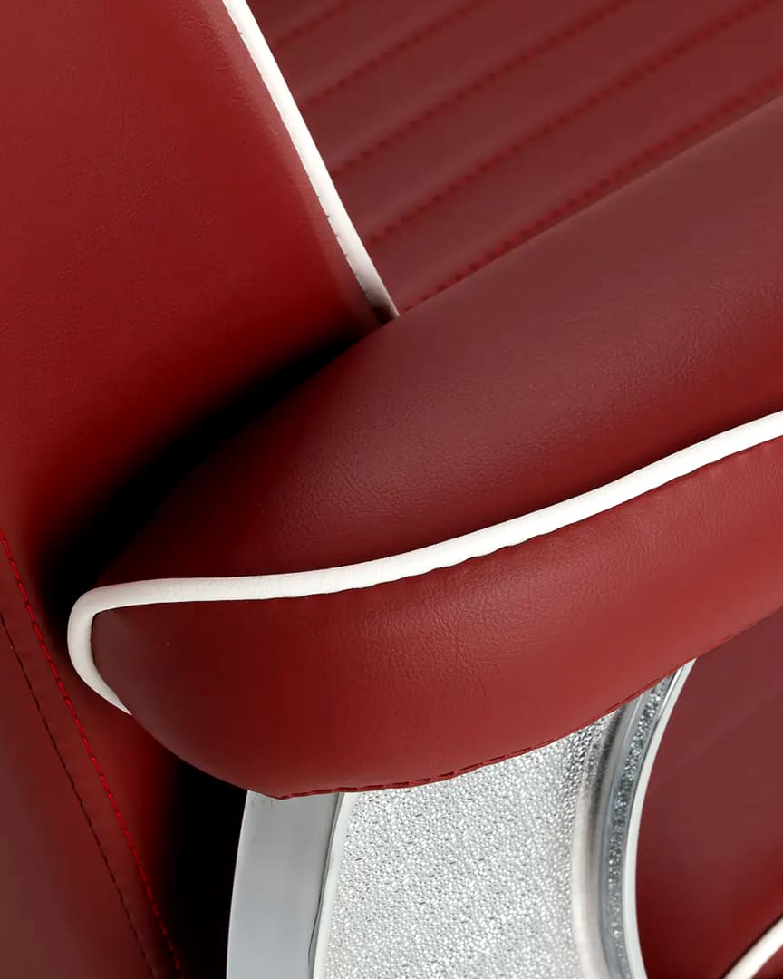 Sillón barbería rojo cromado Visionerio Gabbiano vivo reposabrazos