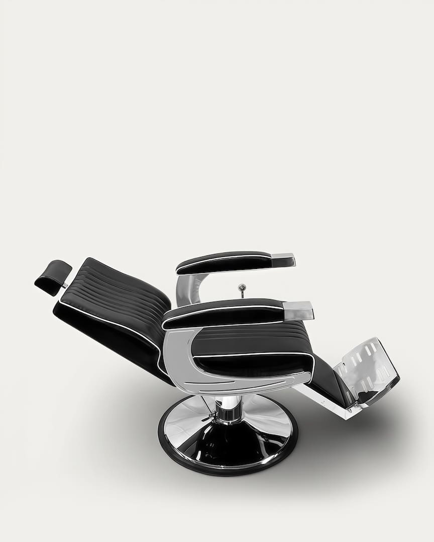 Sillón barbero antiguo base cromada y tapicería negra Milo