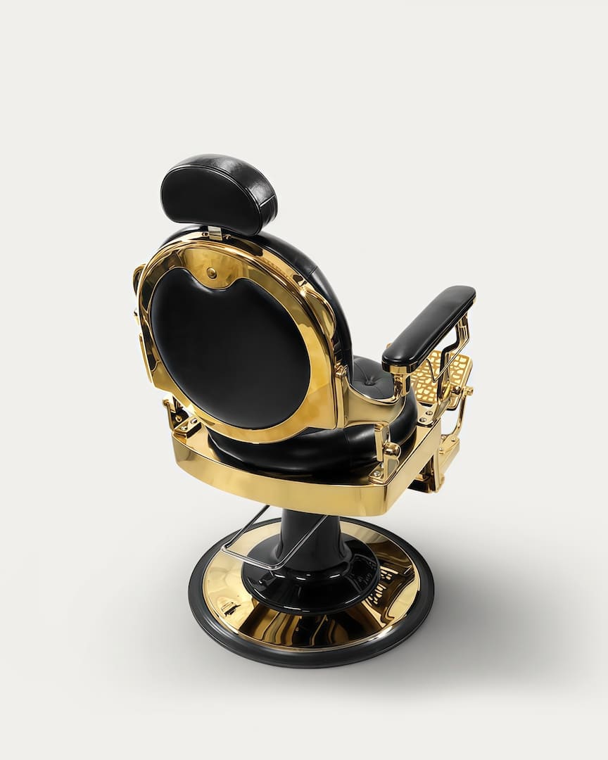 Sillón barbero antiguo dorado tapicería negra Yaqui