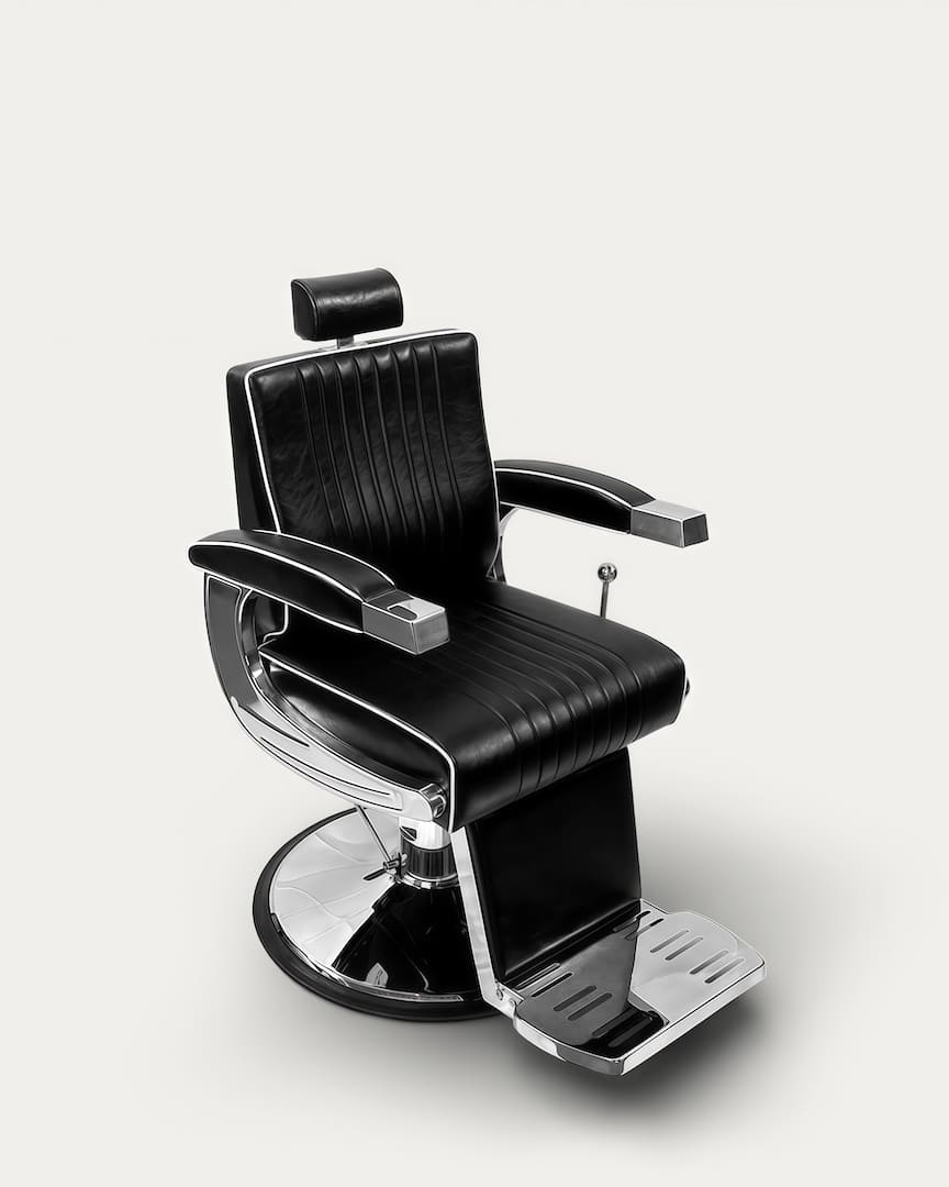 Sillón barbero antiguo tapicería negra y base cromada Milo