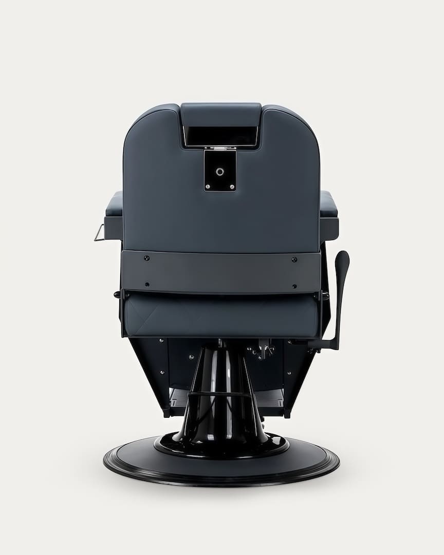 Sillón de barbero azul con base grafito Bruno Gabbiano respado