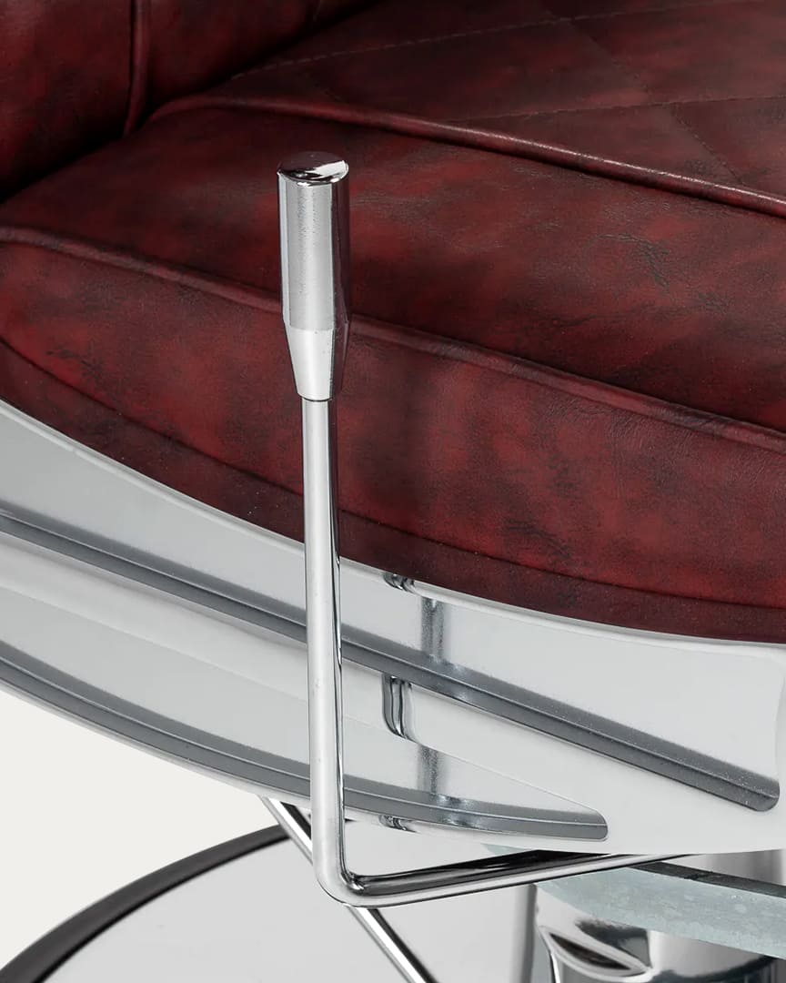 Sillón barbero burdeos y cromado BM88066 Hair System palanca hidráulica