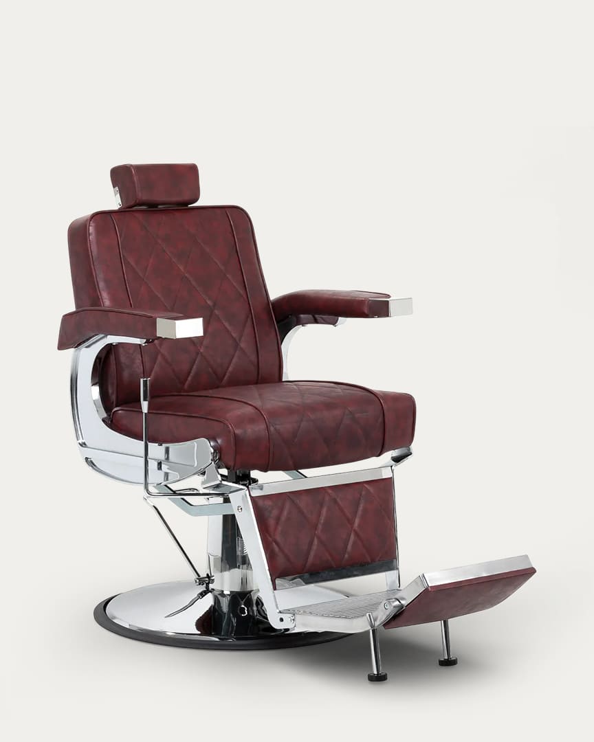 Sillón barbero burdeos y cromado BM88066 Hair System
