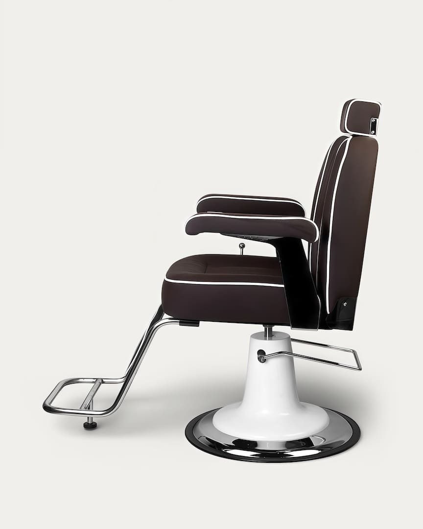 Sillón barbero marrón y base blanca Amadeo Gabbiano