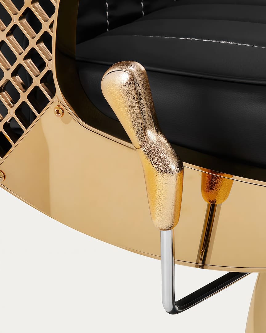 Sillón barbero dorado Marcus Gabbiano palanca hidráulica